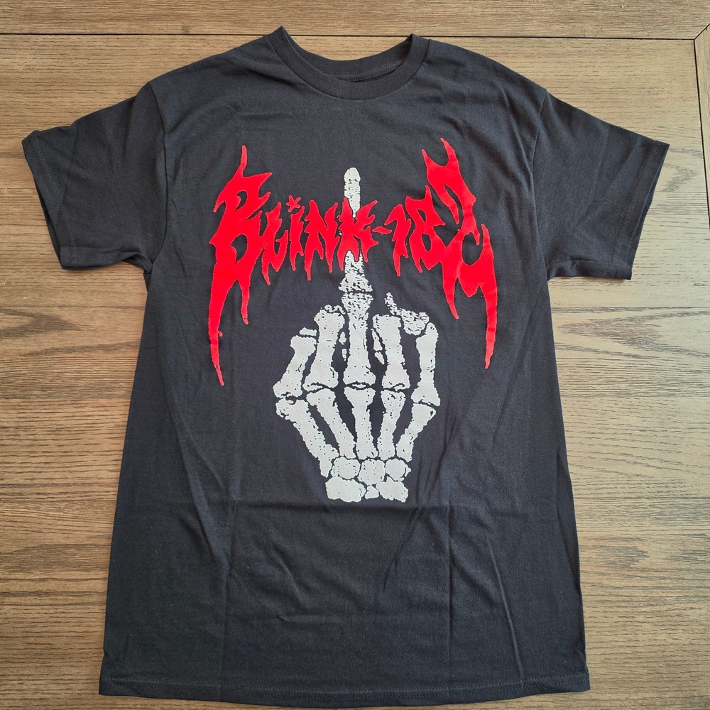 Blink-182 Skeleton Hand Middle Finger Metal Logo Band T-Shirt Black Medium NWOT